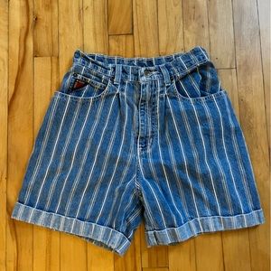 Striped Jean Short with Cuff Hem